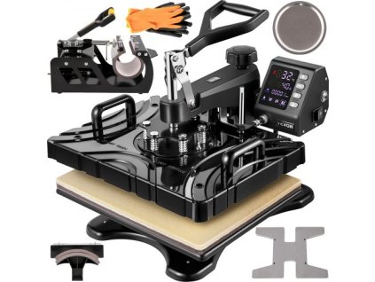 VEVOR Heat Press 12X15 Inch 6 In 1 Heat Press 1000W Swing Away Black Sublimační tiskárna přenášecí stroj Lis na trička s dvoutrubkovým zahříváním Přesný ovládací displej pro kutily na boty Hrnky na čepice