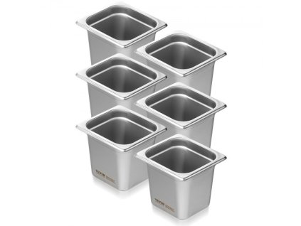 VEVOR 6 Pack 1/6 Velikost Hotelové pánve Parní stolní pánev Nerezová ocel 6" hluboká
