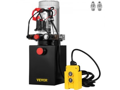 Hydraulické čerpadlo VEVOR 12V DC Dvojčinná hydraulická pohonná jednotka 4L Hydraulická pumpa s ocelovou nádrží Pohonná jednotka pro zvedání sklápěcího přívěsu