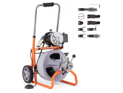 Stroj na čištění odtoku VEVOR 100FT x 3/8 palce s automatickým podáváním s kolečky a 8 frézami