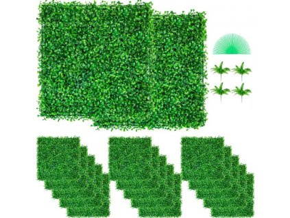 VEVOR Umělý buxusový panel UV 48ks Buxusové živé plotové nástěnné panely Umělá tráva Stěna s pozadím 10X10" 4cm Zelená tráva Stěna Falešný živý plot pro dekor Soukromý plot Vnitřní Venkovní Zahrada Dvorek
