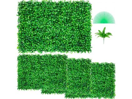 VEVOR Umělý buxusový panel UV 4ks Buxusové živé plotové nástěnné panely Umělá tráva Stěna s pozadím 24X16" 4 cm Zelená tráva Stěna Falešný živý plot pro dekor Soukromý plot Vnitřní Venkovní Zahrada Dvorek