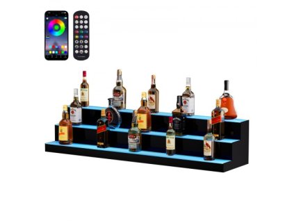 VEVOR LED osvětlená lišta s displejem na láhev s alkoholem Polička RF & App Control 48" 3-kroková