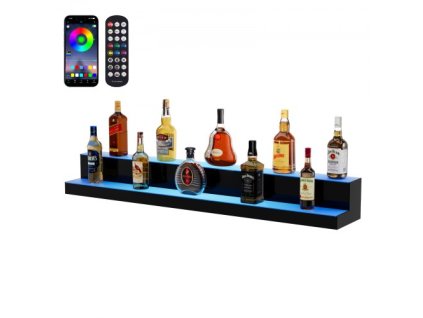 VEVOR LED osvětlená lišta s displejem na láhev s alkoholem Polička RF & App Control 48" 2-kroková