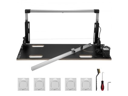 Stolní řezací stroj na polystyren VEVOR 42 cm Max. Tloušťka řezu Pěnový řezák 112 cm Max. Délka řezu Řezačka pěny s horkým drátem 0-90° Řezačka na polystyren se šesti topnými dráty pro řezání pěny Perlová bavlna