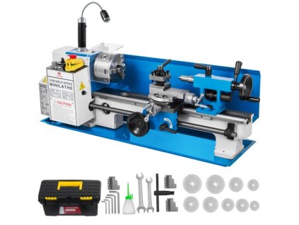 Mini soustruh na kov VEVOR 550W soustruh na kov s proměnnou rychlostí 50 až 2500 ot./min. Přesný mini stolní soustruh 7 x 14 palců pro mini přesné zpracování dílů Zpracování vzorků Práce na modelování