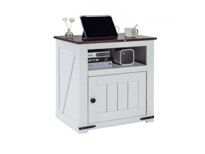 VEVOR Farmhouse End Table Square Noční stolek s USB porty a výstupy Bílý