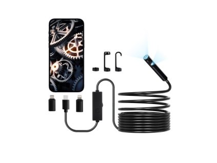 Boroskop s dvojitým objektivem VEVOR s endoskopickou kamerou pro Android IOS a 5m hadí kabel