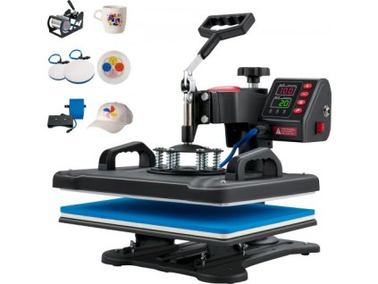 VEVOR Heat Press, 5v1 Heat Press Machine Machine 12x15, Clamshell Sublimation Transfer Printer Rychlé zahřátí, Digitální přesná regulace teploty, Vinyl Heat Press pro T-Shirt Plate Hrnček, 1250W