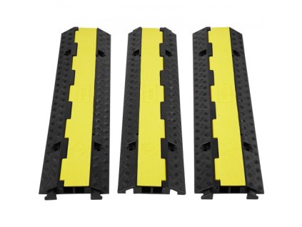 VEVOR 3 Pack gumový chránič lanka, 2 kanály, 12 000 lb/nápravu Kapacita Heavy Duty Hadic Wire Cover Rampa Příjezdová cesta, dopravní rychlostní nárazník s odklápěcím horním krytem a 50ft výstražnou páskou, pro vnitřní a venkovní použití