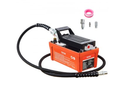 Vzduchová hydraulická pumpa VEVOR, 10 000 PSI 1/2 Gal nádrž, NPT 3/8" olejový výstup, NPT 1/4" vstup, 6,6 stop potrubí, nožní pedál hydraulické pumpy pro stroje s rámem karoserie a stahovací tyč, oranžová