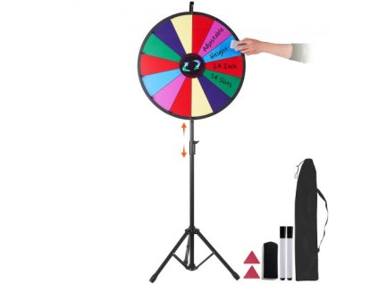 VEVOR 24” barevné kolo s cenami na stativ Podlahový stojan na barevné kolo s cenami 14 slotů suchá snadnost Fortune Spinner Fortune Spinning Game