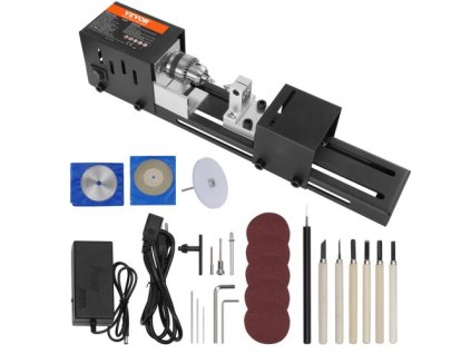 Mini soustruh VEVOR, 2,76 palce x 6,3 palce, 24 V DC 96 W Mini soustruh na dřevo Příslušenství k frézovacím strojům, 7 rychlostí 4220/5300/5650/6350/6660/7050/8450 RPM, pro svépomocné rotační nástroje pro dřevoobráběcí vrtáky