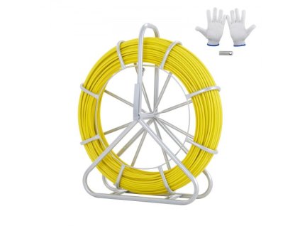 VEVOR Fish Tape Sklolaminát, 425 ft, 1/4 palce, Duct Rodder Stahovák drátu Fishtape, Kabelová tyč s ocelovým stojanem na naviják, 3 stahovací hlavy, Rybářské nářadí pro stěny a elektrické vedení, nevodivé