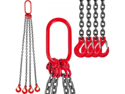 VEVOR 4 nohy Zvedací hák Řetězový závěs 2Mx8MM, 4T Závěsný řetěz Zvedací řetěz Nohy Ocelové továrny Ocel Práškový lak Zvedací řetěz Odolnost proti vysokým teplotám