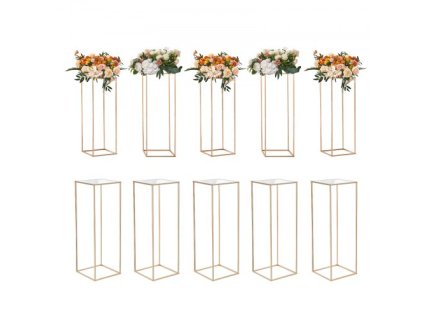 VEVOR 10KS 31,5"/80 cm vysoký svatební stojan na květiny, s akrylovým laminátem, kovový sloupek s vázou, geometrické středové stojany, zlatý obdélníkový květinový stojan pro recepci, party dekorace