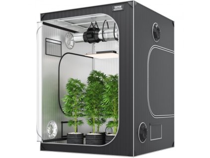 VEVOR 5x5 pěstební stan, 60'' x 60'' x 80'', vysoce reflexní 2000D mylarový hydroponický pěstební stan s pozorovacím okénkem, taškou na nářadí a podlahovým zásobníkem pro pěstování pokojových rostlin