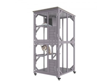 Venkovní dům pro kočky VEVOR, 3patrový velký Catio, kryt pro kočky s otočnými kolečky o 360°, 2 plošiny, odpočinkový box a velké přední dveře, 29,9 x 34 x 64,1 palce