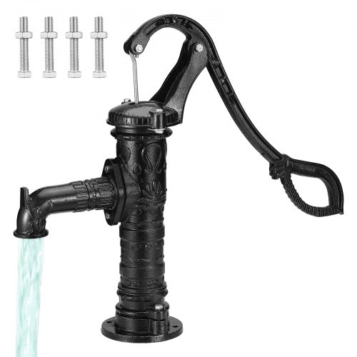 Starožitná ruční vodní pumpa VEVOR 14,6 x 5,9 x 25,6 palce Džbánková pumpa s litinovou studnou pumpou s rukojetí s přednastavenými 0,5" otvory pro snadnou instalaci Staromódní džbánková ruční pumpa pro zahradní jezírka Zahrada černá