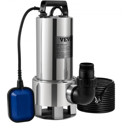 VEVOR ponorné vodní čerpadlo, 1300 W 20000 l/h, s 10 m šňůrou a automatickým upoutaným plovákovým spínačem, nerezová ocel a litina pro špinavé nebo čisté, prázdná zahradní jezírka, bazény, vířivky