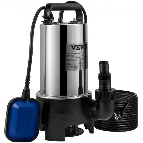 VEVOR ponorné čerpadlo na vodu, 1100 W 20000 l/h, s 10 m kabelem a automatickým upoutaným plovákovým spínačem, přenosná nerezová ocel pro špinavé nebo čisté, vypouštění povodní, prázdná zahradní jezírka, bazény, vířivky