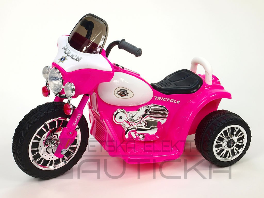 275 9 elektricka motorka chopper na masivnich kolech 6v ruzova barva