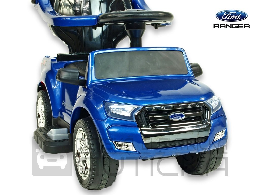 Elektrické autíčko Ford Ranger mini s vodící tyčí, stříškou, madly,  opěrkami, MP3, SD, LED osvětlením, modrá metalíza -  Detska-elektricka-auticka.cz