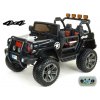 Elektrické autíčko džíp wrangler 4x4, náhon všech 4 Eva kol, baterie 2x 12V/10Ah, 2,4G DO, USB,SD,Mp3, otvírací dveře, čalouněná sedačka, pérování, veliký, černý