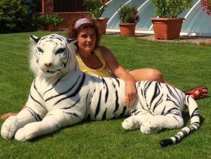Obrovský plyšový tygr ležící, délka 200cm, bílý