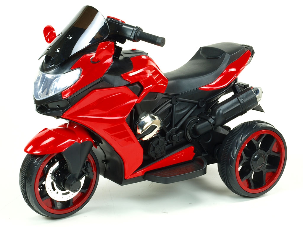 Elektrická motorka Tricykl Dragon s mohutnými výfuky, motory 2x12V, digiplayer USB, Mp3, voltmetr, LED osvětlení, červený