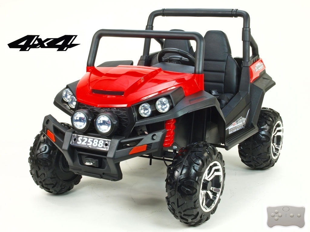 Elektrická bugina dvoumístná V-Twin 4x4, náhon 4 EVA kol, s 2.4G DO, FM, Mp3, TF, bluetooth, čalouněný sedák 57cm, červená