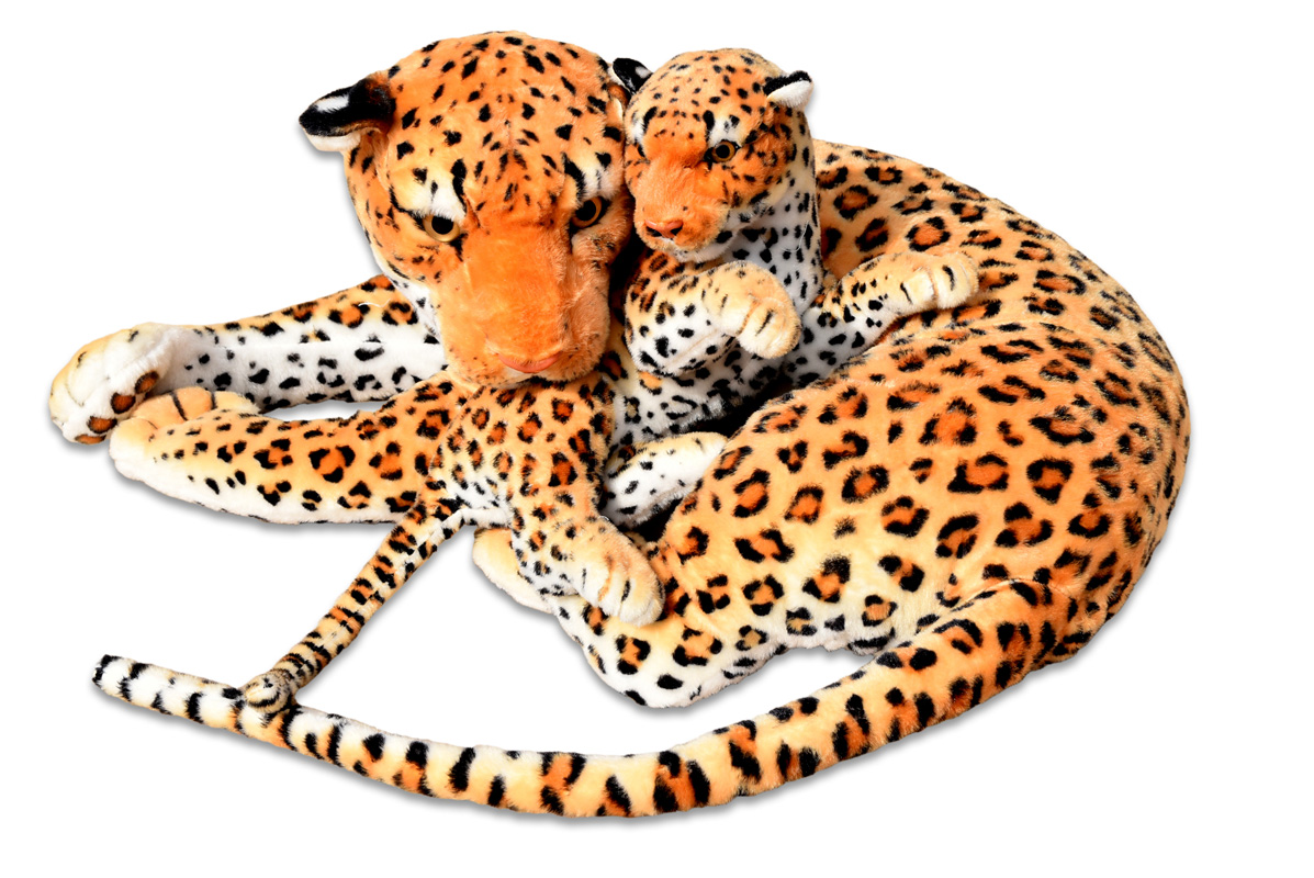 Plyšová leopardice s mládětem, délka 140/65cm