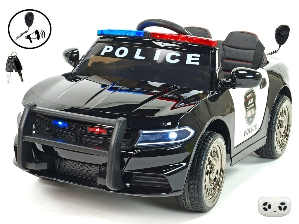 Elektrické autíčko USA policie malé s 2.4G DO, policejní sirénou a osvětlením, megafonem, EVA koly, otvíracími dveřmi, čalouněn