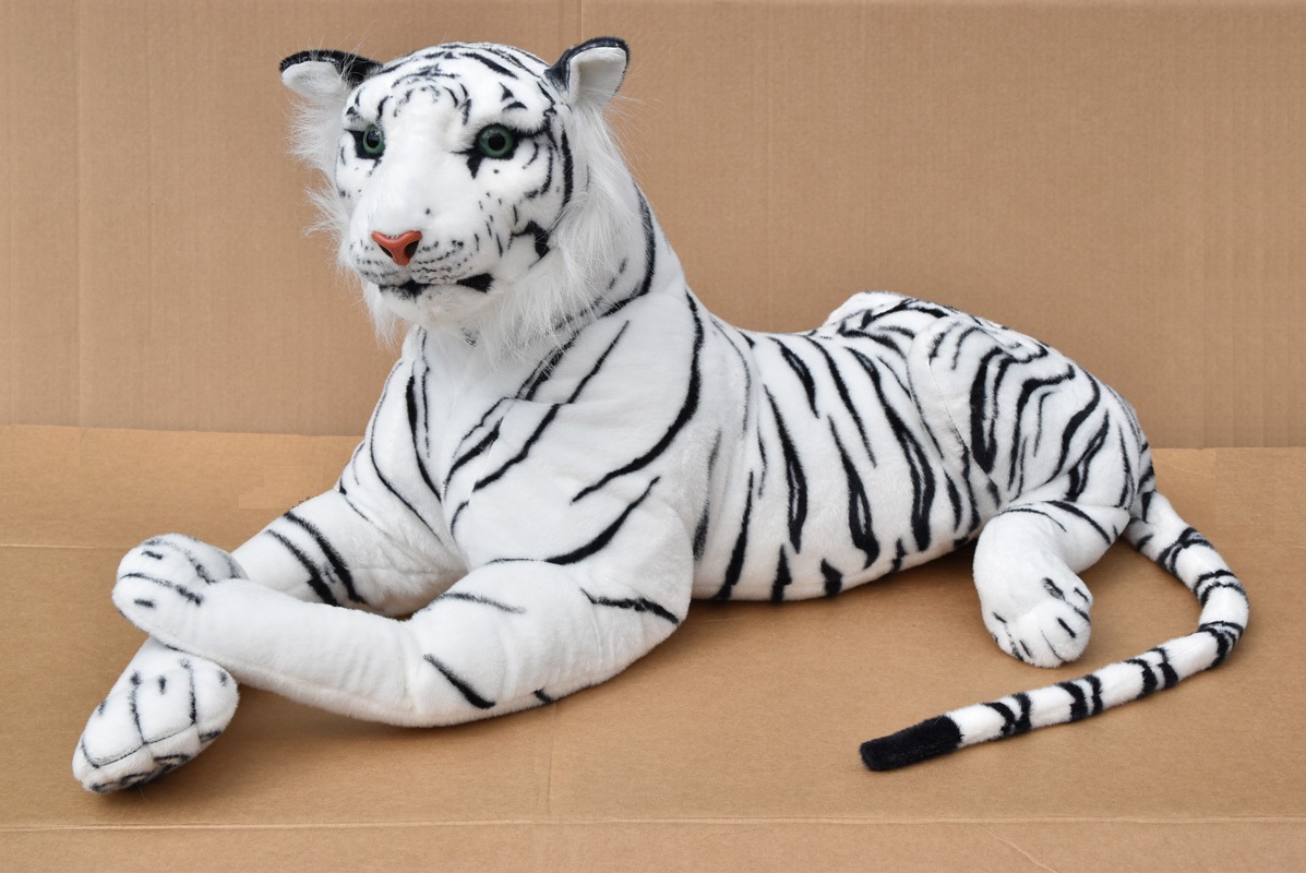 Velký plyšový tygr ležící, délka 170cm, bílý