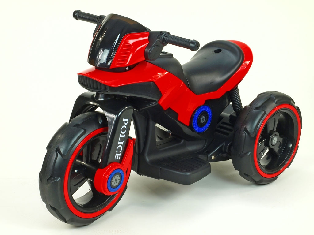 Elektrická motorka fantastická POLICE na velikých EVA kolech, atraktivní design, USB,TF,Mp3, 2x náhon, 2 motory 6V, červená