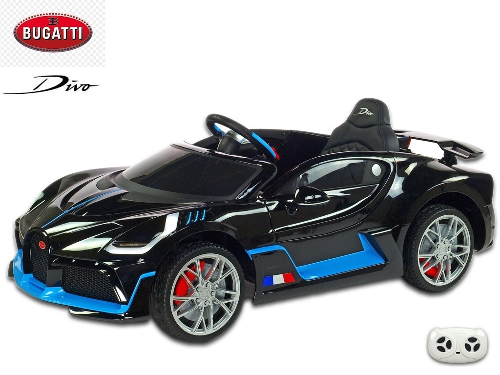 Elektrické auto Bugatti Divo s 2.4G DO, otvíracími dveřmi, EVA koly, USB, LED osvětlení, luxusní sporťák, černý