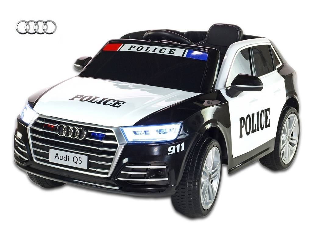 Elektrické SUV Audi Q5 NEW Policie s 2,4G DO, policejní majáky a siréna, FM rádio, USB, bluetooth, voltmetr, čalounění, pérován