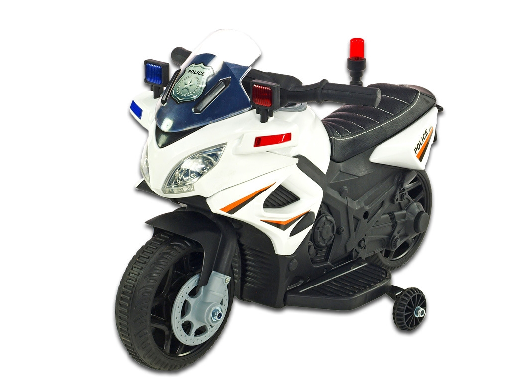 Elektrická motorka mini pro nejmenší Policie 911, s policejními LED a zvukovými efekty, čalouněnou sedačkou, 6V, bílá