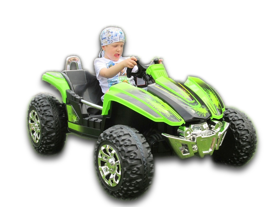 Elektrická Bugyna dvoumístná, 3 rychlosti, 2 motory, 12V, zelená