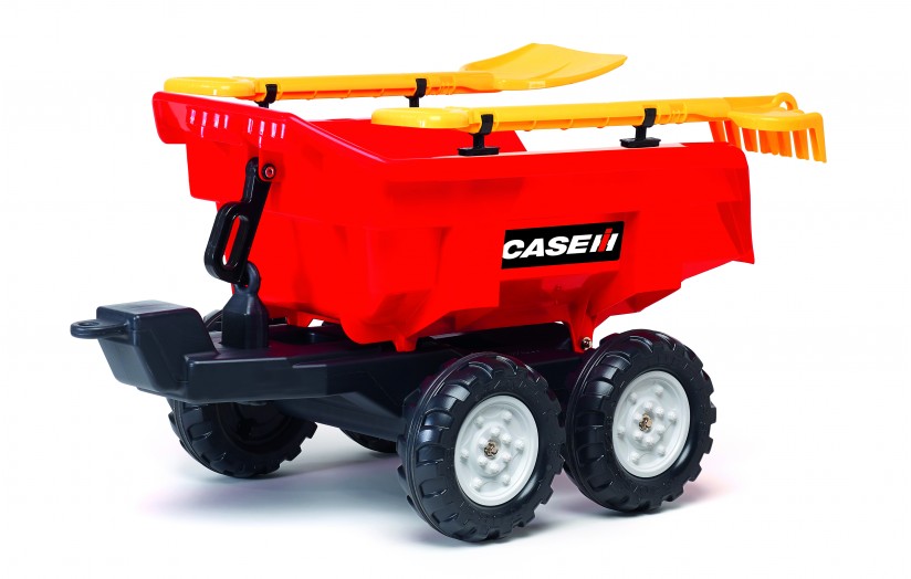 Vlek za traktor Case maxi 4 kolový, výklopný s nářadím, červený