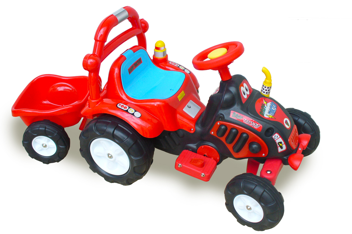 Traktor s vlekem a nářadím pro začínající, s vlastním olepením nálepek