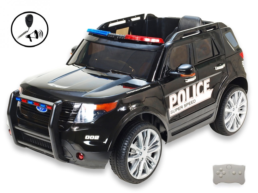 Elektrické auto USA policie s 2,4G, megafon, policejní LED a zvukové efekty, černé