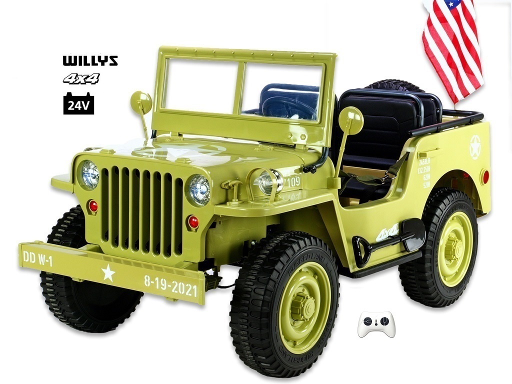 Jeep Willys s 2,4G, 4x4, 24V, 3 místný, macha army