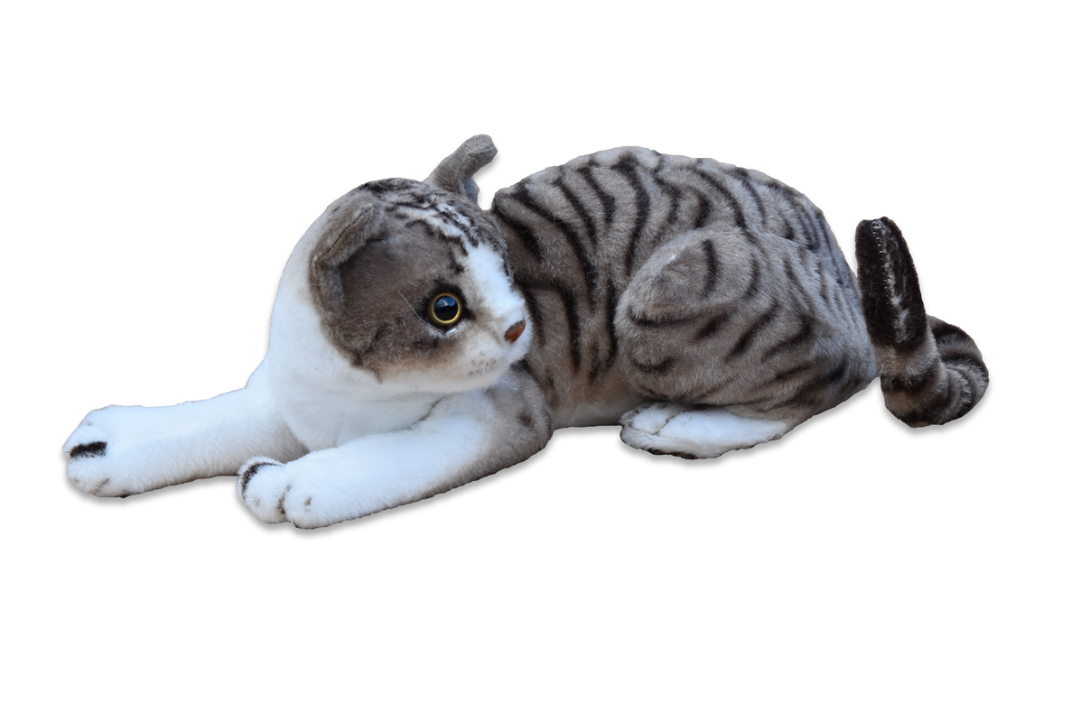 Plyšová ležící kočka domácí, délka 43 cm