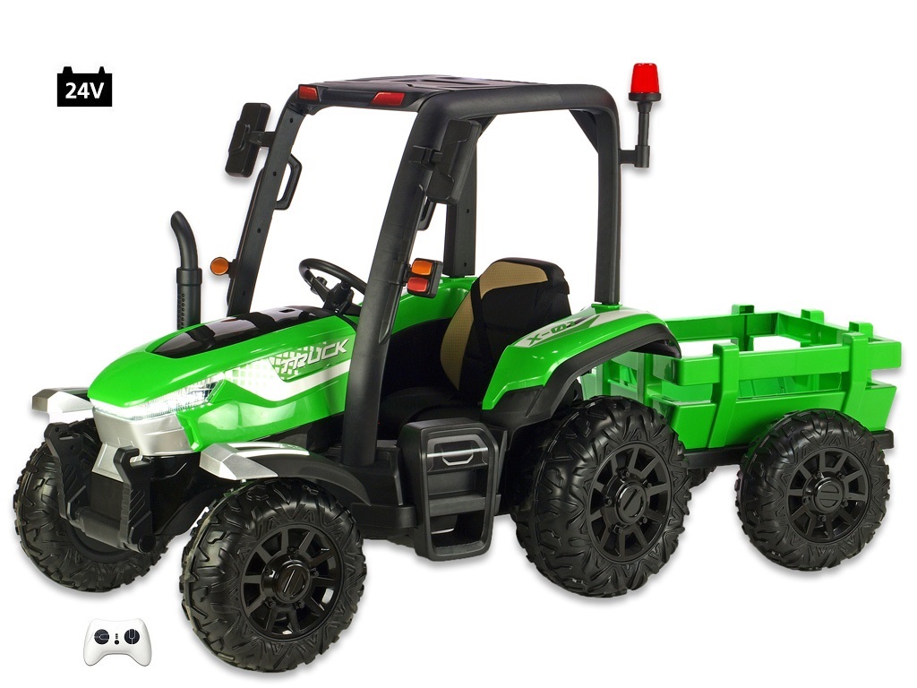 Traktor Blast s 2,4G, kabinou a vlekem, 24V / 2x200W, zelený