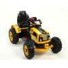 Elektrický traktor Kingdom s mohutnými koly a konstrukcí, žlutý