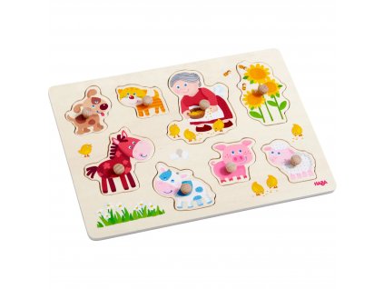 Haba - Dřevěné puzzle s úchytem Babička a lesní zvířátka