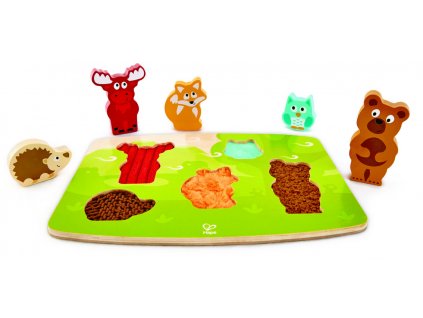 1853 hape drevene taktilni puzzle lesni zviratka