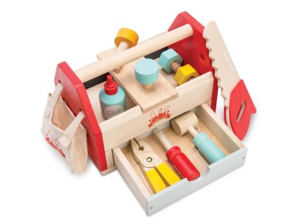TV476 Tool Box Red Wooden Saw Hammer Spanner Drawer