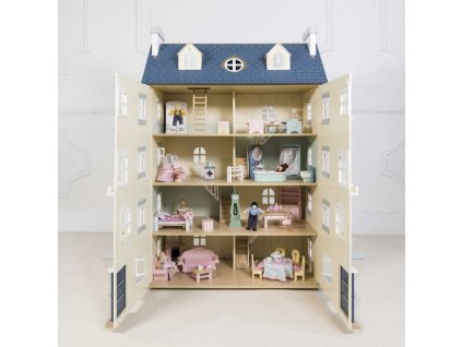 H152 Palace House Gold Pink Grey Blue Giant Deluxe Wooden Dolls House Family